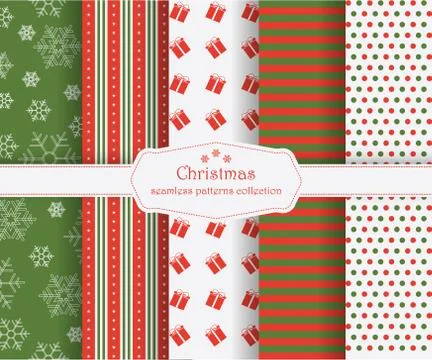 Set of winter holiday seamless patterns Stock Illustration