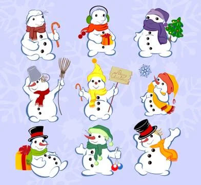 Set of winter holidays snowman on background. Vector illustration Stock Illustration