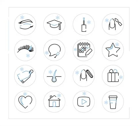 Set of winter icons for nail Studio and beauty salon. Vector icons for eyelash Stock Illustration