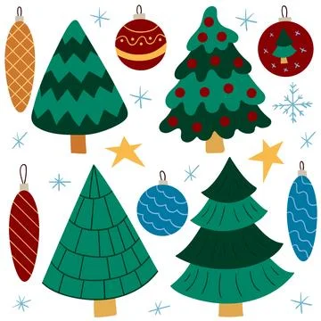 Set of winter illustrations in hand drawing style Stock Illustration