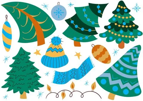 Set of winter illustrations in hand drawing style イラスト素材