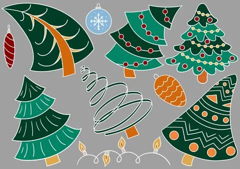 Set of winter illustrations in hand drawing style イラスト素材