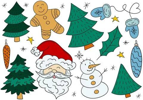 Set of winter illustrations in hand drawing style Stock Illustration