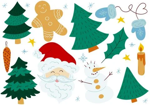 Set of winter illustrations in hand drawing style Stock Illustration