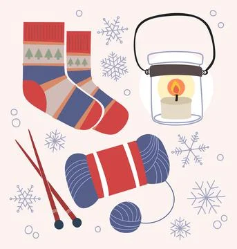 Set of Winter Items and Clothing Stock Illustration