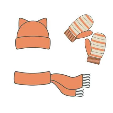 A set of winter knitted accessories - a hat, scarf and mittens Stock Illustration