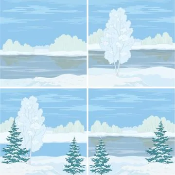 Set Winter Landscapes Stock Illustration