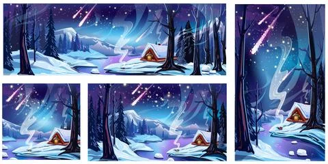 Set of Winter landscapes Stock Illustration