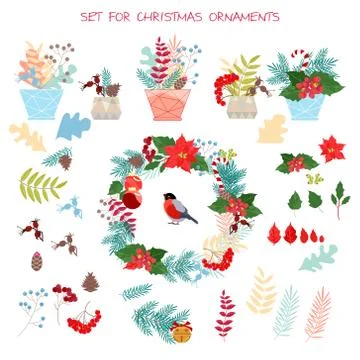 Set of Winter pattern. Christmas wreaths. Decorating New Year's pictures. Vector Stock Illustration