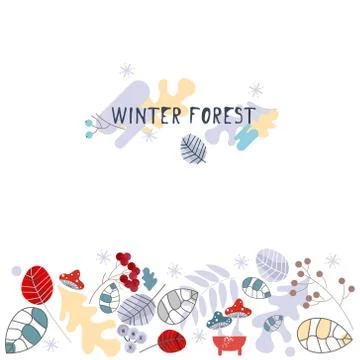 Set of Winter pattern. Decorating winter plant pictures. Vector Stock Illustration