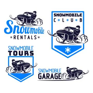 Set of winter snowmobile emblems, badges and icons Stock Illustration