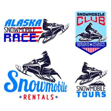 Set of winter snowmobile emblems, badges and icons. Stock Illustration