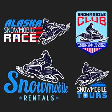 Set of winter snowmobile emblems, badges and icons. Stock Illustration