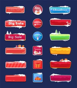 Set of Winter Theme Web Push Button Covered Snow Stock Illustration