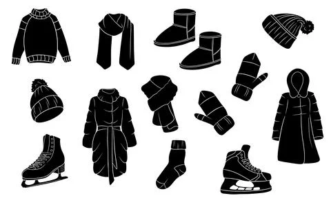 A set of winter things. Collection of warm clothes. Silhouette. Stock Illustration