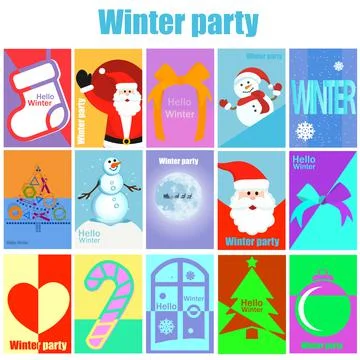 Set of winter time print templates, background pattern on the theme of winter Stock Illustration