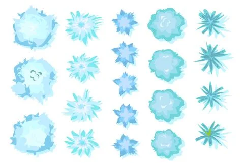 Set of Winter trees for landscape top view. Snowy frosty nature in cold seaso Stock Illustration