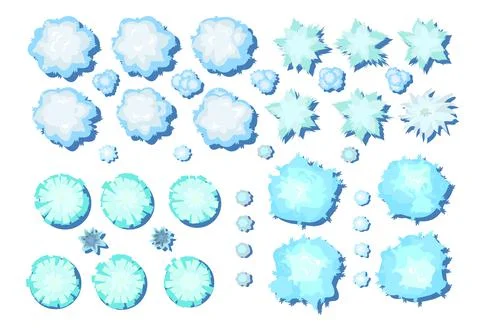 Set of Winter trees for landscape top view. Snowy frosty nature in cold seaso Illustrazione stock