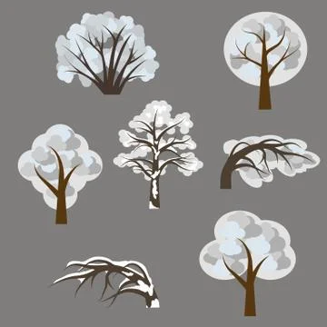 Set of winter trees in snow. isolated elements to design landscape scene Stock Illustration