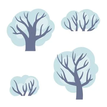 Set of winter trees. White snow on the branches. Cold Northern weather. Stock Illustration