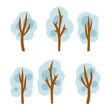 Set of winter trees. White snow on the branches. Element of forests, Stock Illustration