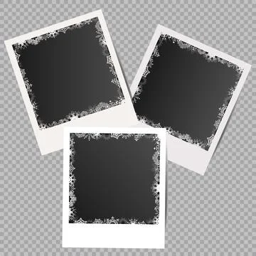 Set of winter white photo frames with shadows Stock Illustration