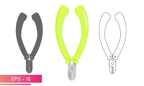 Set, Wire cutters. Linear, solid and realistic design. On a white background 스톡 일러스트