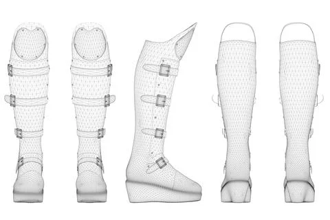 Set with a wireframe of high boots with clasps from black lines isolated on a Stock Illustration