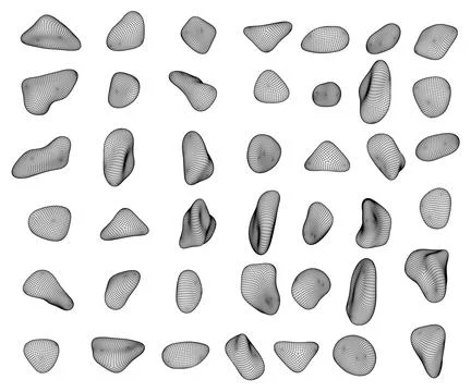 Set of wireframe pebbles and natural stones. Hand drawn illustration vector. Stock Illustration