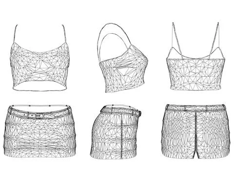 Set with a wireframe of a women's crop top with a short skirt made of black Illustrazione stock