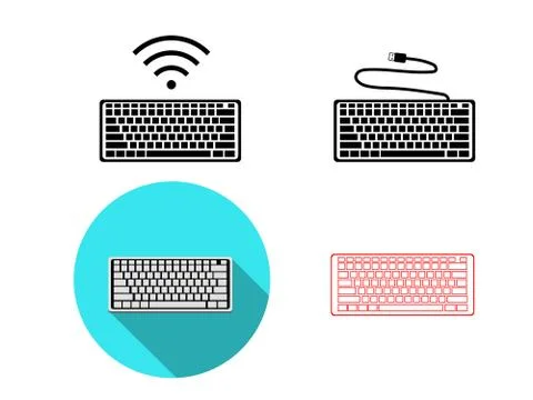Set of wireless and USB Keyboard icons, vector Stock Illustration