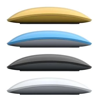 Set of wireless computer mice in various colors side by side isolated on white 스톡 일러스트