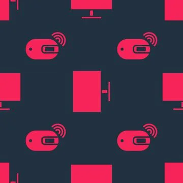 Set Wireless computer mouse and Computer monitor screen on seamless pattern Stock Illustration