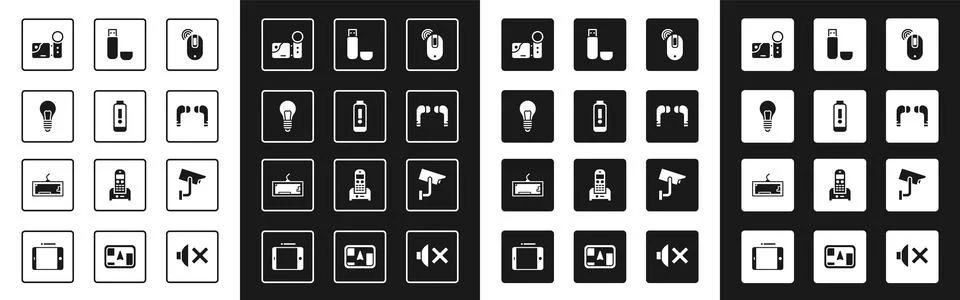 Set Wireless computer mouse, Battery charge level indicator, Light bulb wit.. Stock Illustration