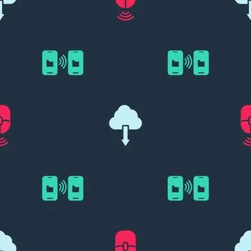 Set Wireless computer mouse, Cloud download and Data transfer and storage on イラスト素材