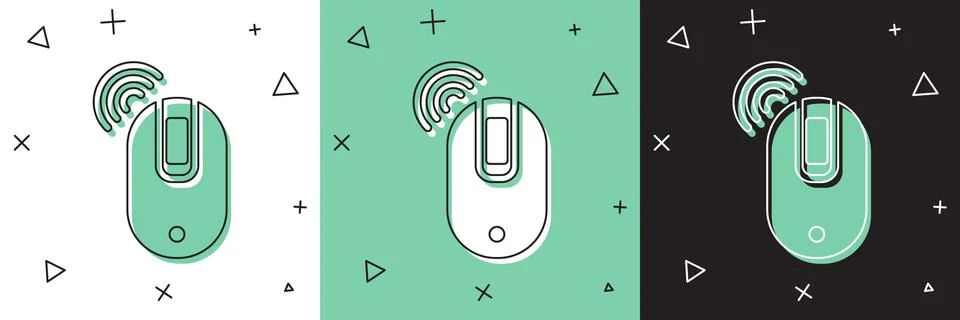 Set Wireless computer mouse icon isolated on white and green, black background Stock Illustration