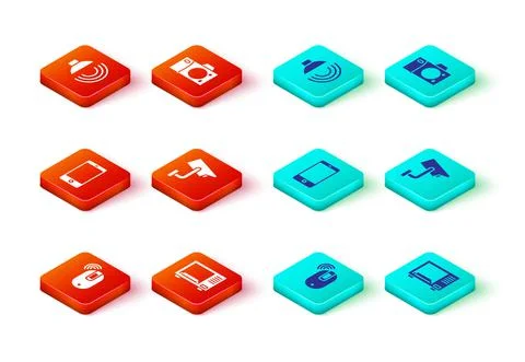 Set Wireless computer mouse, Microwave oven, Smartphone, mobile phone, Security Stock Illustration