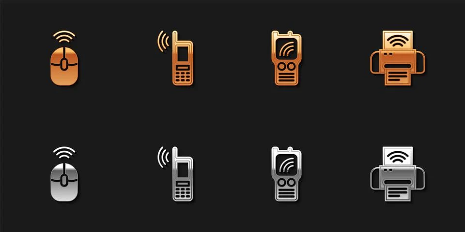 Set Wireless computer mouse, Mobile with wi-fi wireless, Walkie talkie and Smart Stock Illustration