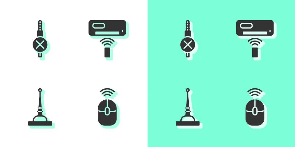 Set Wireless computer mouse, No audio jack, Antenna and Air conditioner icon Stock Illustration