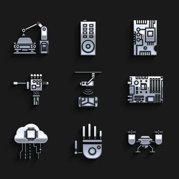 Set Wireless Controlling CCTV security camera, Electronic computer components Illustrazione stock