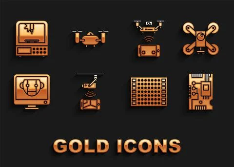 Set Wireless Controlling CCTV security camera, Electronic computer components Stock Illustration