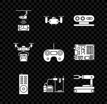 Set Wireless Controlling CCTV security camera, Drone flying with action, 3d Stock Illustration