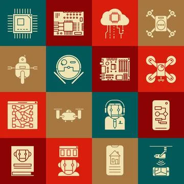 Set Wireless Controlling CCTV security camera, Internet of things, Robot va.. Stock Illustration