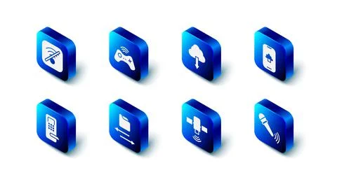 Set Wireless gamepad, Cloud download, technology data, microphone, Satellite, Stock Illustration