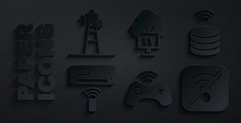 Set Wireless gamepad, Smart data server, Air conditioner, No Wi-Fi wireless Stock Illustration