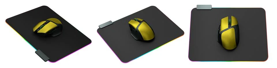 Set of wireless gaming computer mouse on pad isolated on white background Illustrazione stock