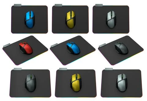 Set of wireless gaming computer mouse on pad isolated on white background Stock Illustration