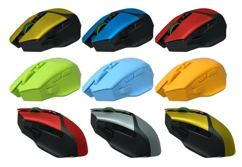 Set of wireless gaming computer mouse isolated on white background Illustrazione stock