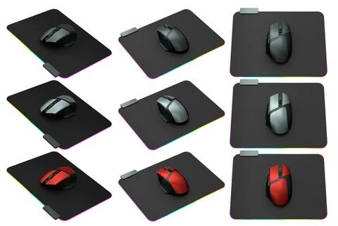 Set of wireless gaming computer mouse on pad isolated on white background Stock Illustration