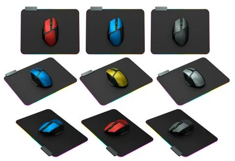 Set of wireless gaming computer mouse on pad isolated on white background イラスト素材